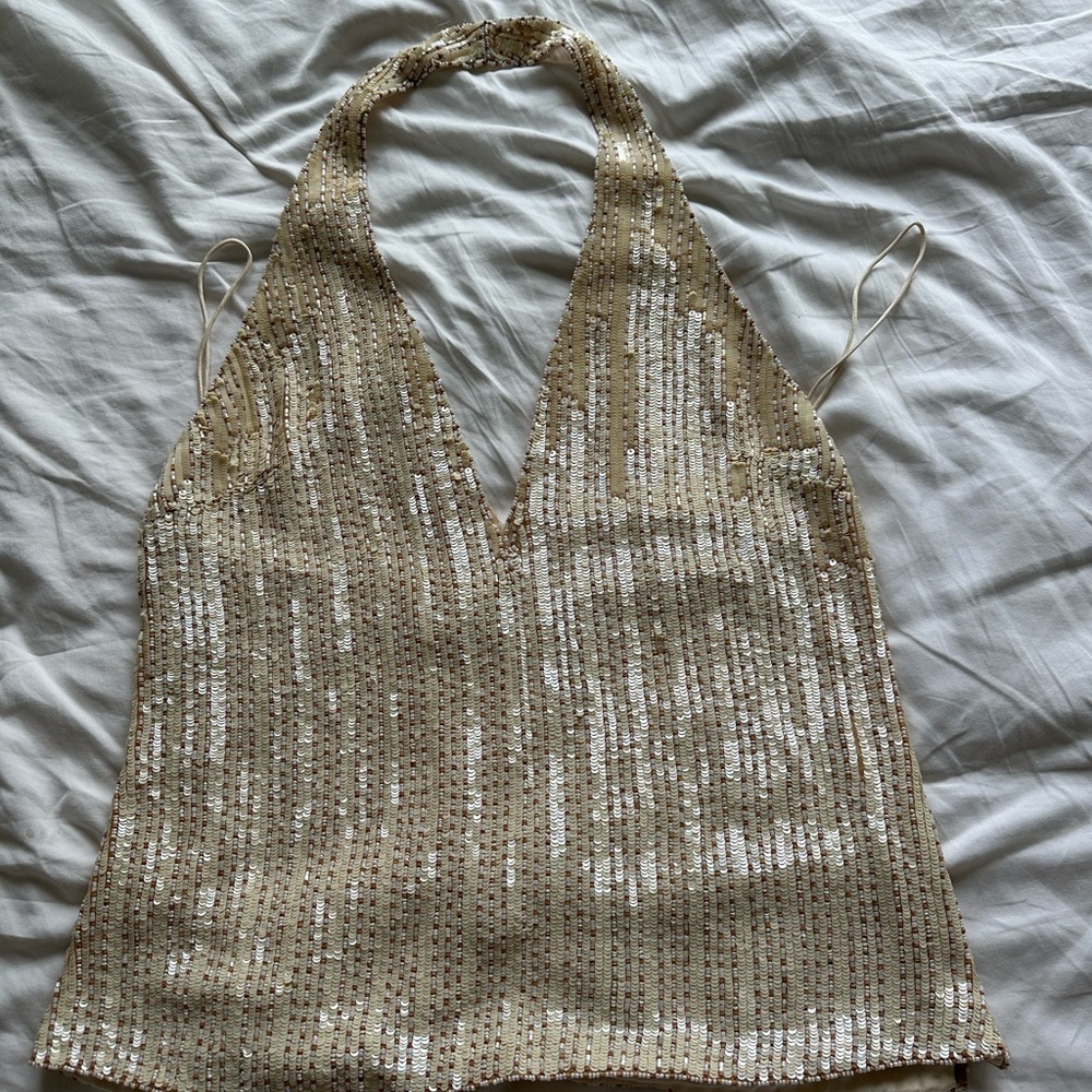 Gold Sequin Halter Top